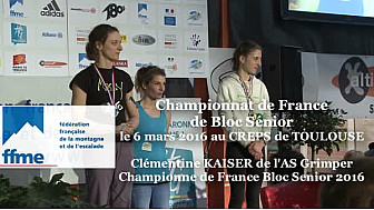 Clémentine KAISER (A.S. Grimper) qui devient la nouvelle championne de France 2016 d'Escalade Bloc Sénior @ffme1 @MidiPyFFME #TvLocale_fr @Montauban