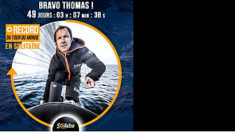 Thomas COVILLE sur SODEBO Ultim' a battu le Record du Tour du Monde Multicoques en Solitaire @Sodebo_Voile #VG2016 #TDMSodebo